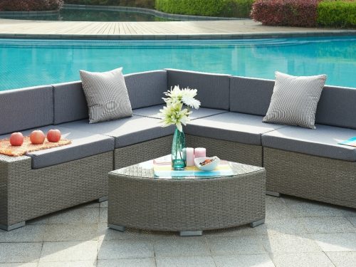 0014184 valencia aluminum frame sectional outdoor sofa set with quarter round coffee table